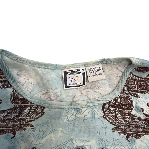 Y2K Vintage Women’s Blue Printed Cowgirls Of The Wild West 3/4 Sleeve T-Shirt - Picture 3 of 5